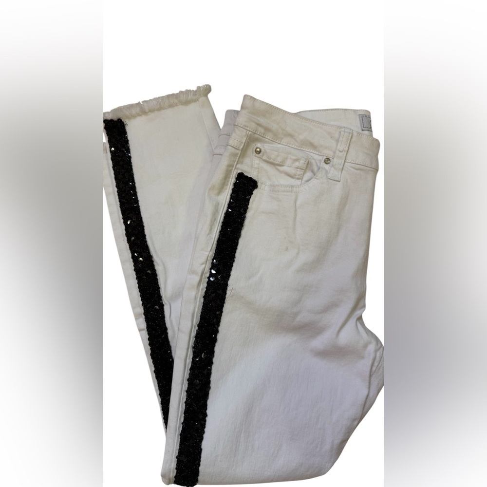 Libby Edelman White & Black Sequin Skinny Jeans